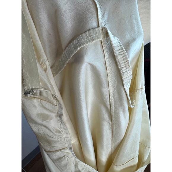 Antique Victorian Silk Skirt with Train Bustle Ivory Black Trim Ruffle Petticoat - Picture 6 of 6